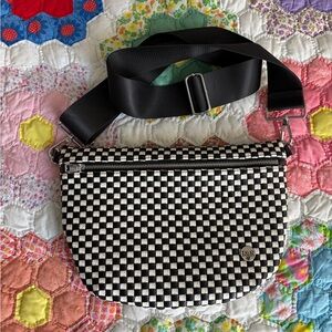 Black and White Checkered Tessallate Woven Leather Crossbody Bag/Beltbag